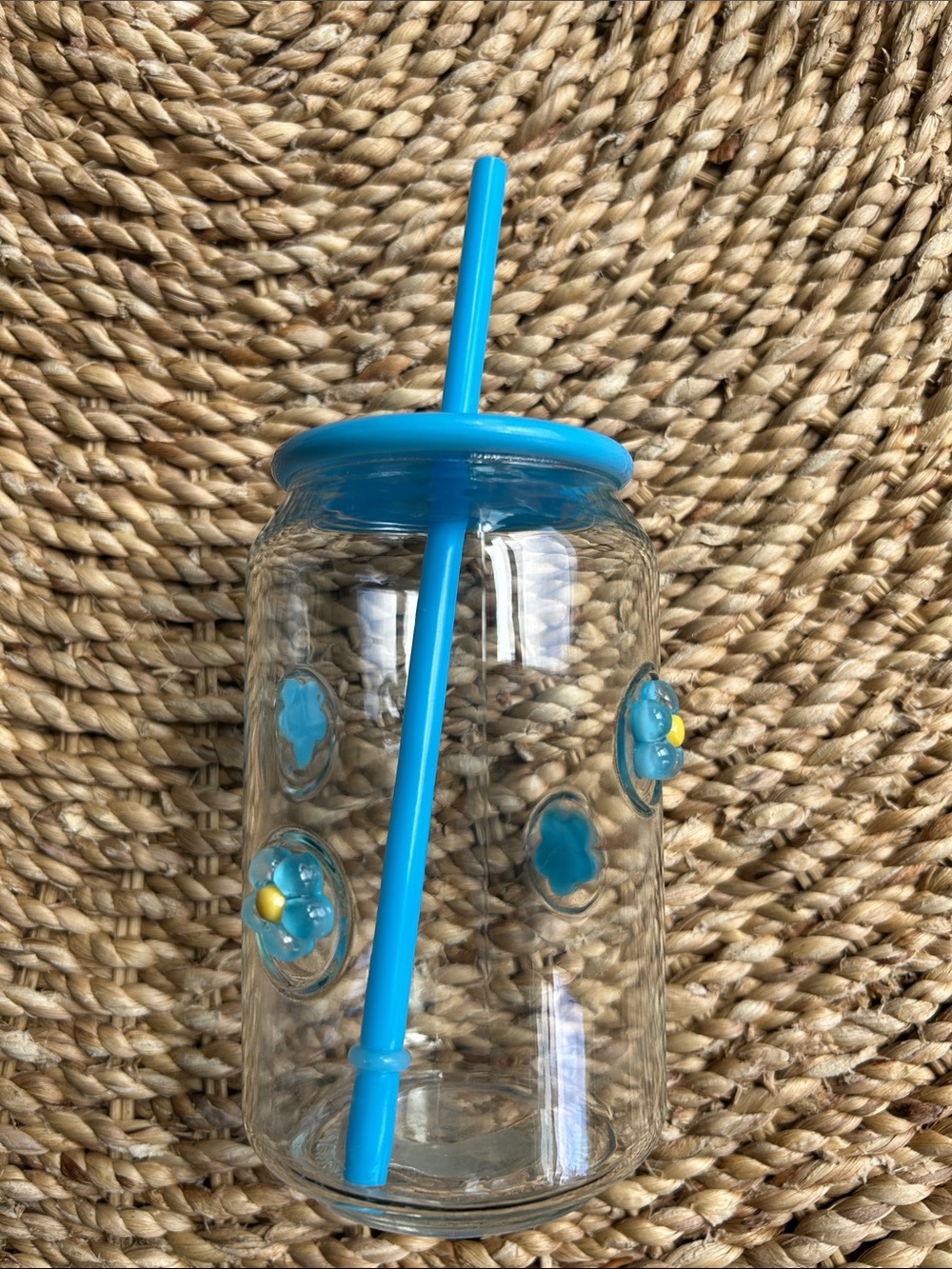 Blue Flower Jar Glass